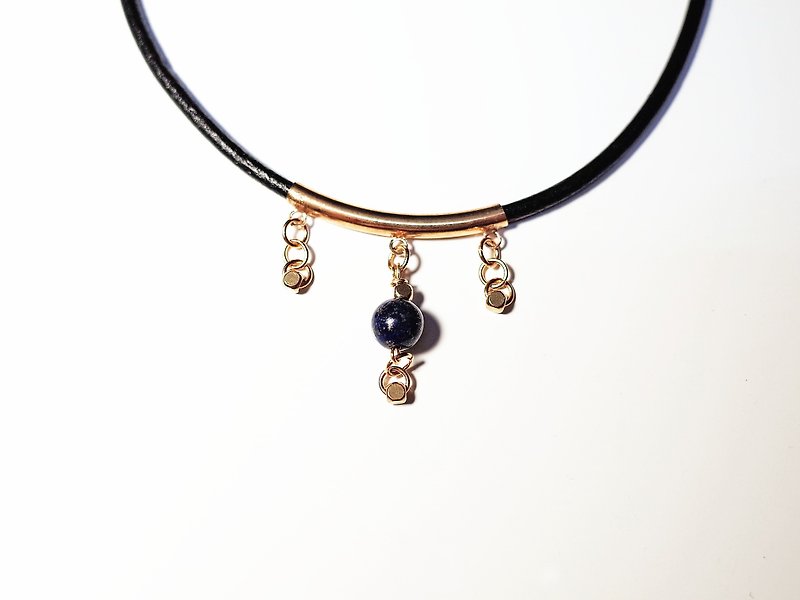 W&Y Atelier - Lazurite Choker , Leather Necklace (limited-edition) - Necklaces - Genuine Leather Yellow