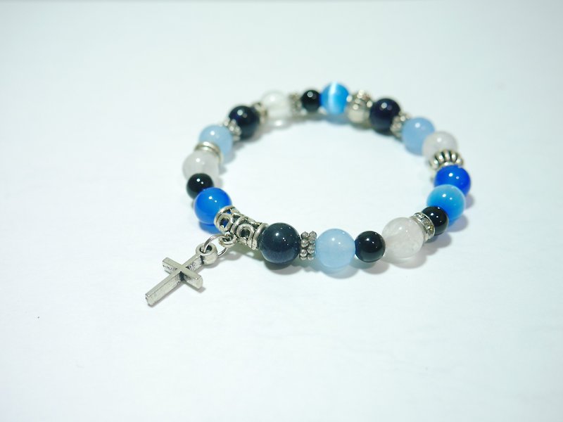 S&A-十字水波手鍊 藍瑪瑙石 藍砂石-串珠 - 手鍊/手環 - 其他材質 藍色