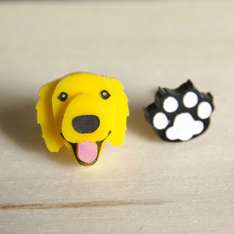 Golden Retriever + Dog Footprint/Anti-allergic Steel Needle/Clip Type - Earrings & Clip-ons - Acrylic Yellow