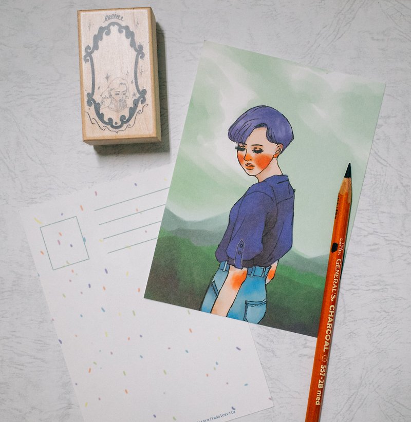 Moving Forward Girl Postcard - การ์ด/โปสการ์ด - กระดาษ สีน้ำเงิน
