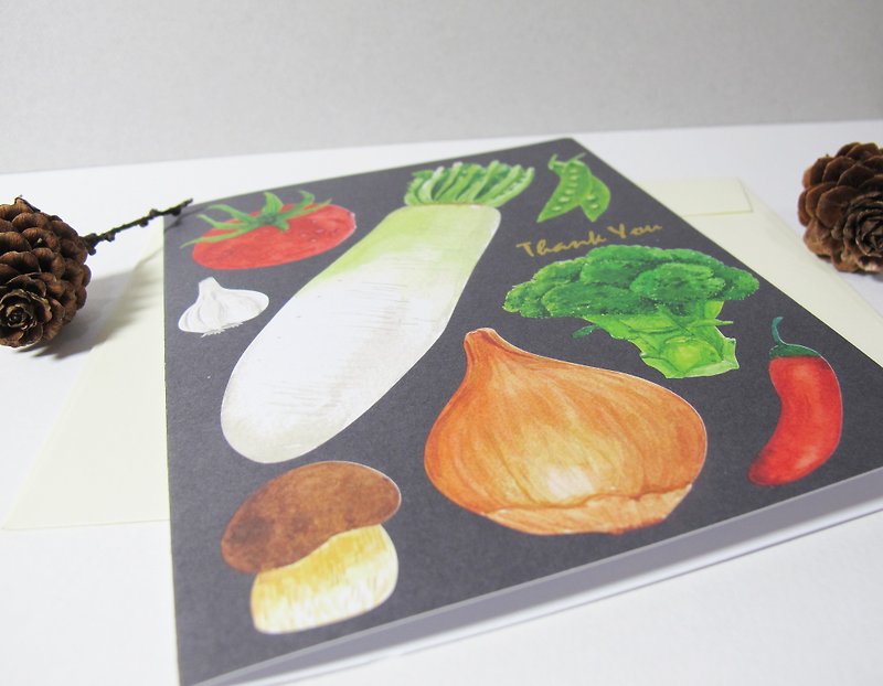 Panda Grocery Store-Bronzing Thank You Cards for Various Vegetables - การ์ด/โปสการ์ด - กระดาษ สีเทา