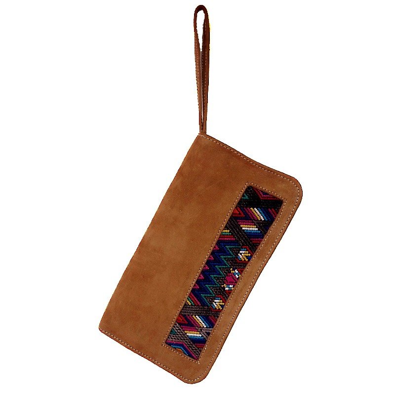 LEATHER & MAYAN EMBROIDERY TRAVELER CASE - Wallets - Genuine Leather Brown