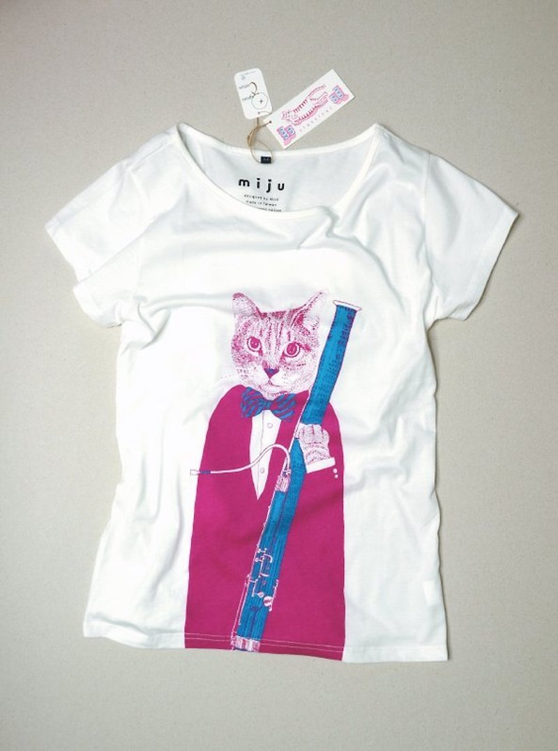 Cat Bassoon T-shirt (pink + blue) - Women's T-Shirts - Cotton & Hemp Red