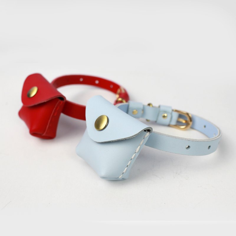 Zemoneni Leather pet collar in red color and light blue color - Collars & Leashes - Genuine Leather Blue