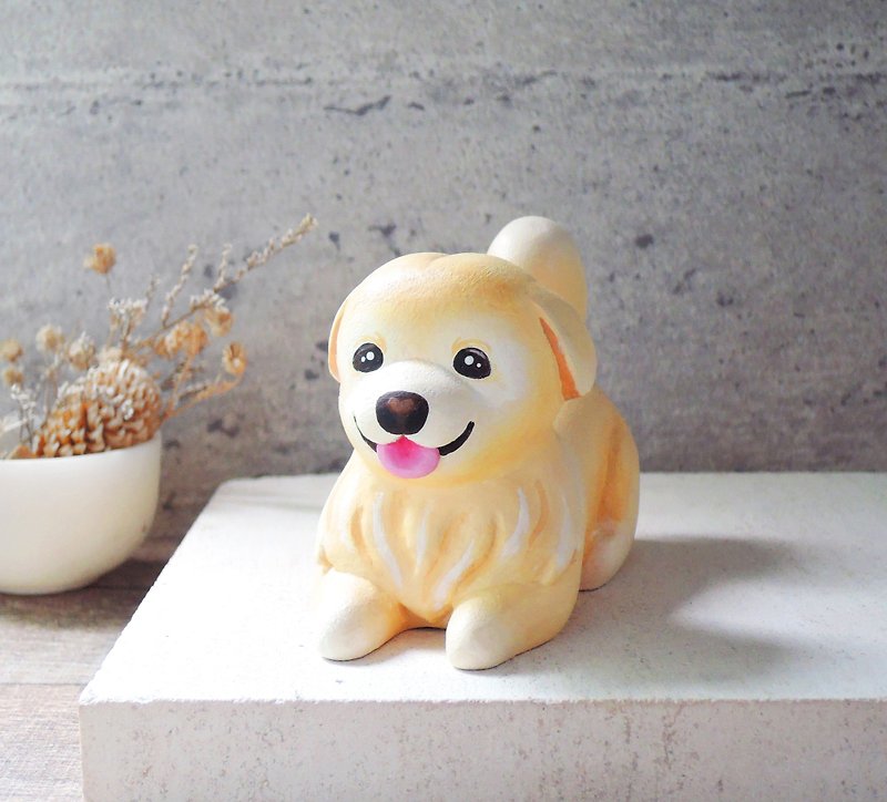 A warm man plays the role of a cute silly retriever. Healing hand-carved wooden doll. - ตุ๊กตา - ไม้ 
