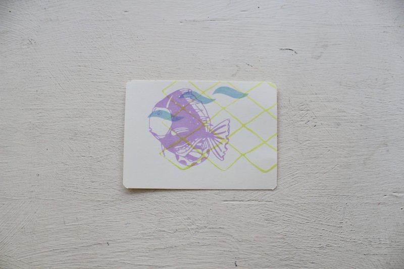 【ZhiZhiRen】厵 | 絹印明信片 - 旗津補魚 - 神仙魚 - 心意卡/卡片 - 紙 紫色