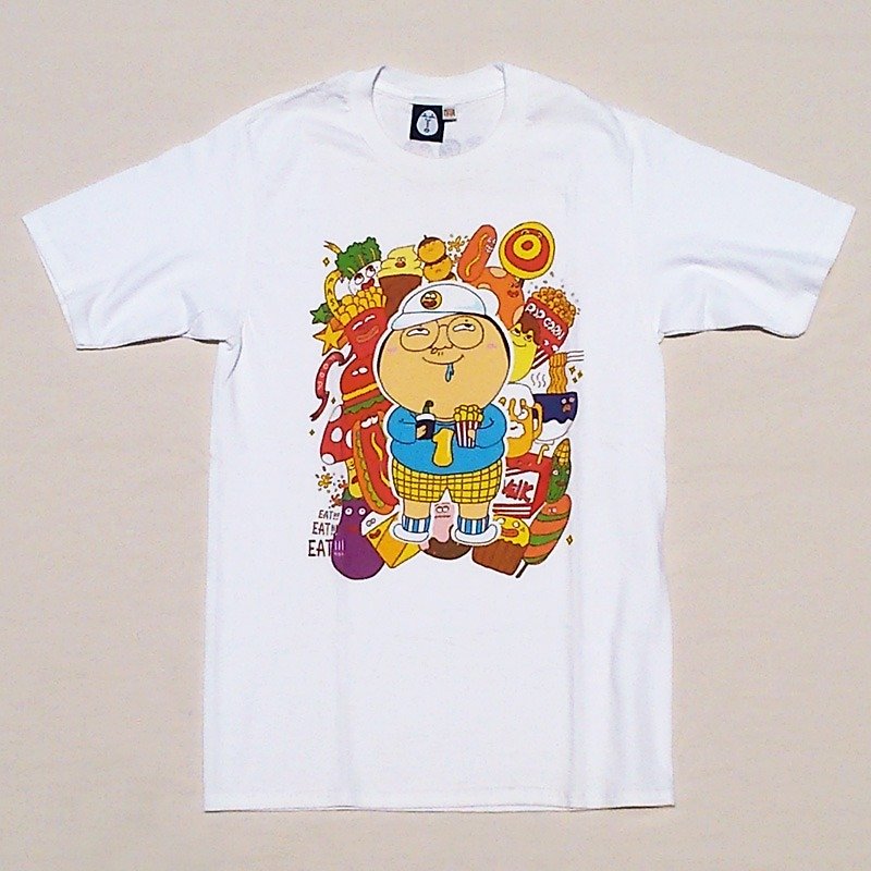 Food player / T-shirt T-SHIRT men's and women's tops - เสื้อยืดผู้ชาย - ผ้าฝ้าย/ผ้าลินิน ขาว