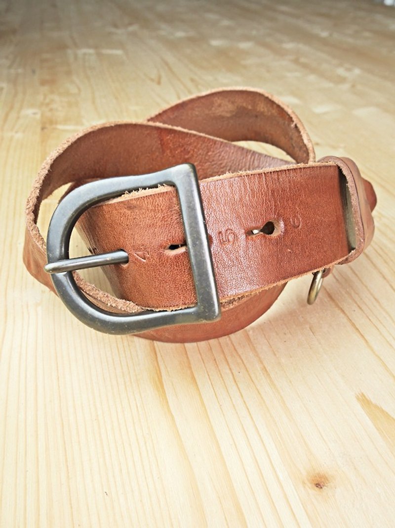 Chainloop self-made handmade belt can be customized size old cowhide wide version belt - เข็มขัด - หนังแท้ สีนำ้ตาล