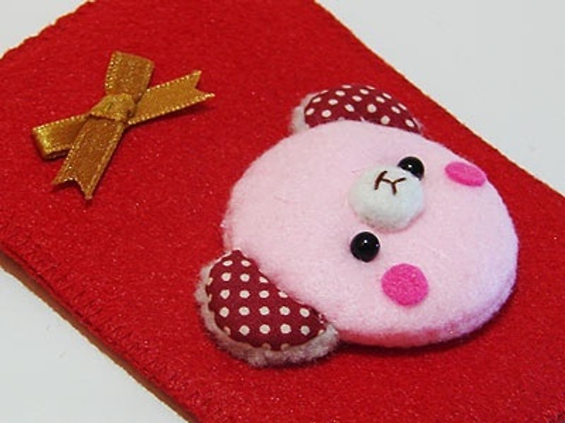 Cheerful bear lucky red bag Mi Yue Zhi Xi red bag powder (can be sewn name) - Chinese New Year - Other Materials Pink