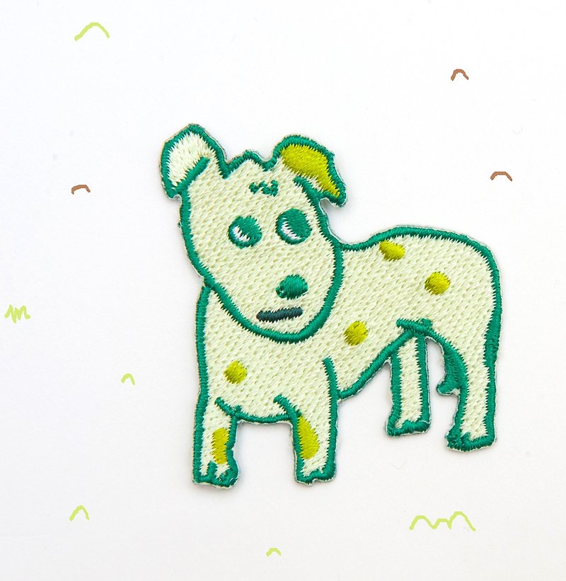 Green little dog embroidery pin / patch - Brooches - Other Materials Green