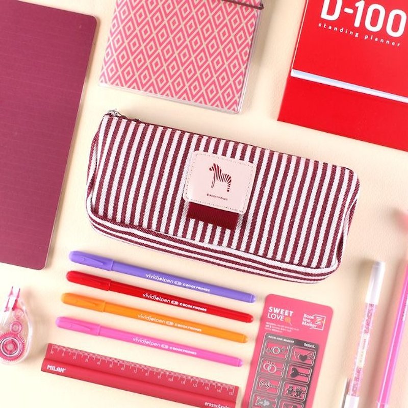 Dessin x bookfriends- Plains Zebra Storage bag pencil case - burgundy, BZC25811 - Pencil Cases - Other Materials Red