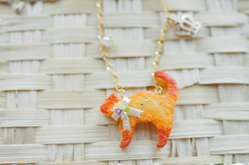 Sweet Dream☆Elegant Lace Cat Biscuit Long Chain - สร้อยคอยาว - ดินเหนียว สีส้ม