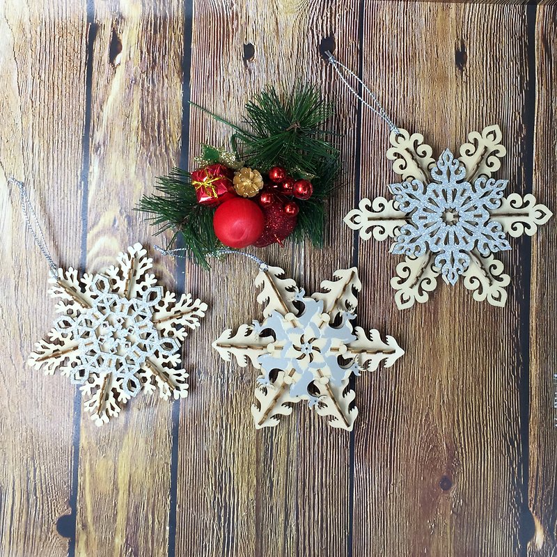 TeamGreen 3D Wood Puzzle | Christmas Snowflakes (set of three pieces) | Christmas Tree Ornaments - ของวางตกแต่ง - ไม้ 