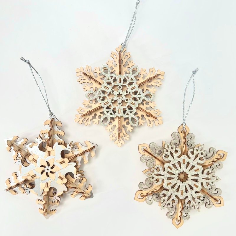 TeamGreen 3D Wood Puzzle | Christmas Snowflakes (set of three pieces) | Christmas Tree Ornaments - ของวางตกแต่ง - ไม้ 