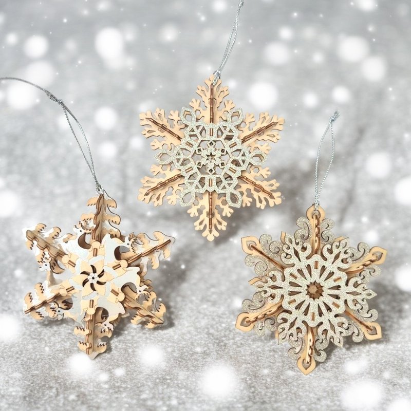 TeamGreen 3D木拼圖 | 聖誕雪花(一套三件) | 聖誕樹吊飾 - 裝飾/擺設  - 木頭 