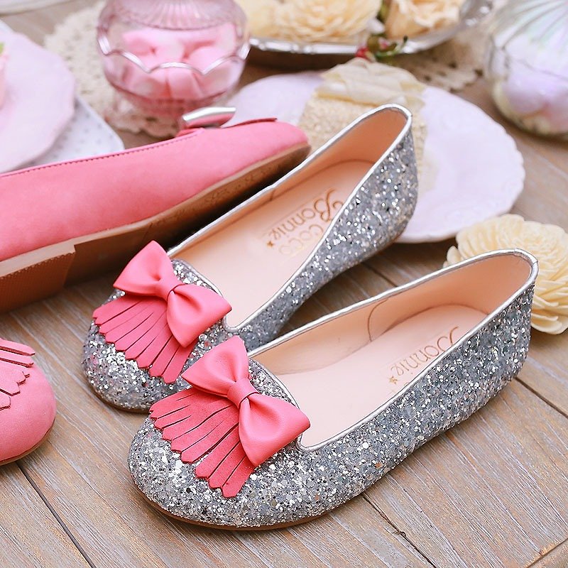 Sweetheart fringed shiny loafers - silver - รองเท้าเด็ก - หนังแท้ สึชมพู