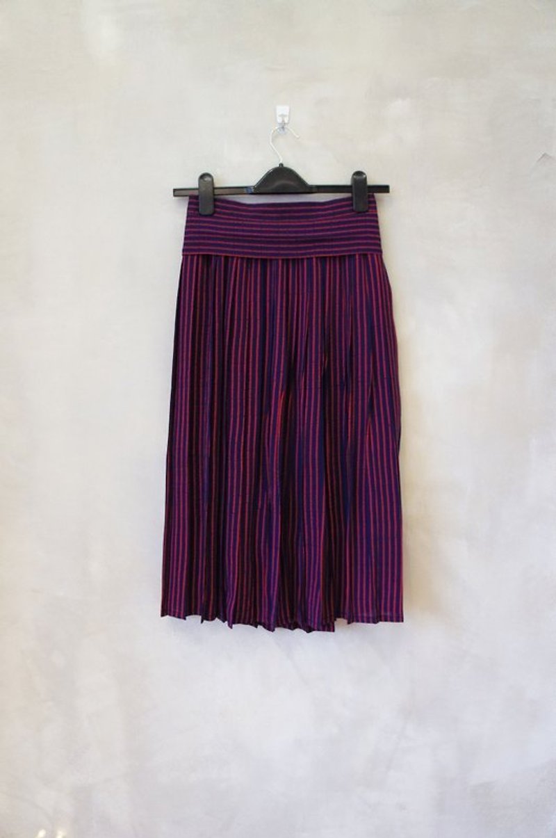 藍紫色與桃紅條紋 腰部綁帶七分裙  Bea:Mon  古著 - กระโปรง - วัสดุอื่นๆ สีม่วง