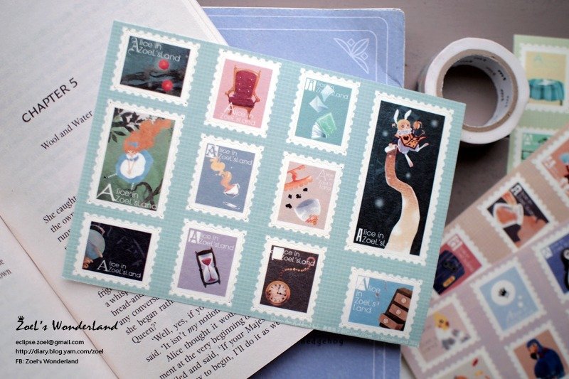 Imitation stamps and paper stickers*Jump into the rabbit hole*Alice in Wonderland Chapter 1 - Stickers - Paper Blue