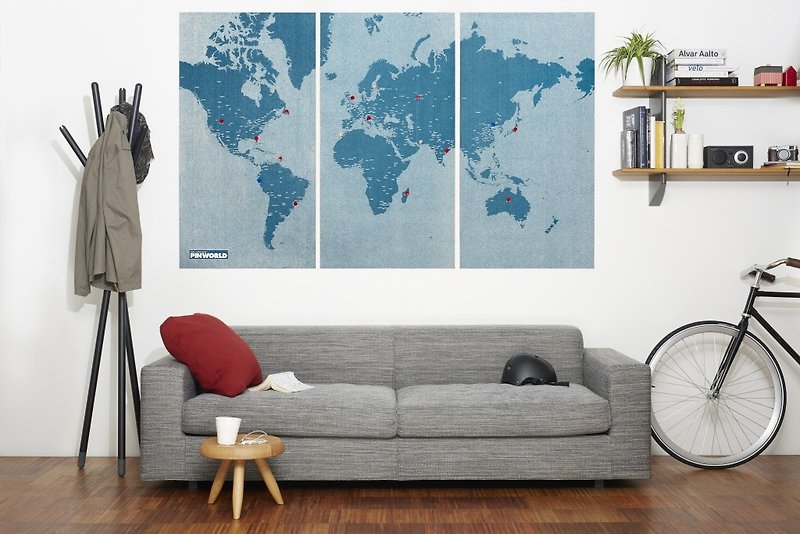 羊毛 壁貼/牆壁裝飾 藍色 - Palomar│拼世界地圖 特大號 藍色