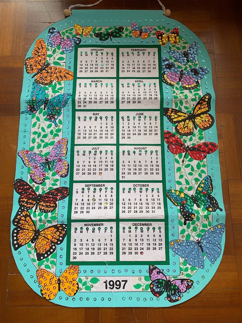 1997 American early-era canvas calendar butterfly - ตกแต่งผนัง - ผ้าฝ้าย/ผ้าลินิน หลากหลายสี