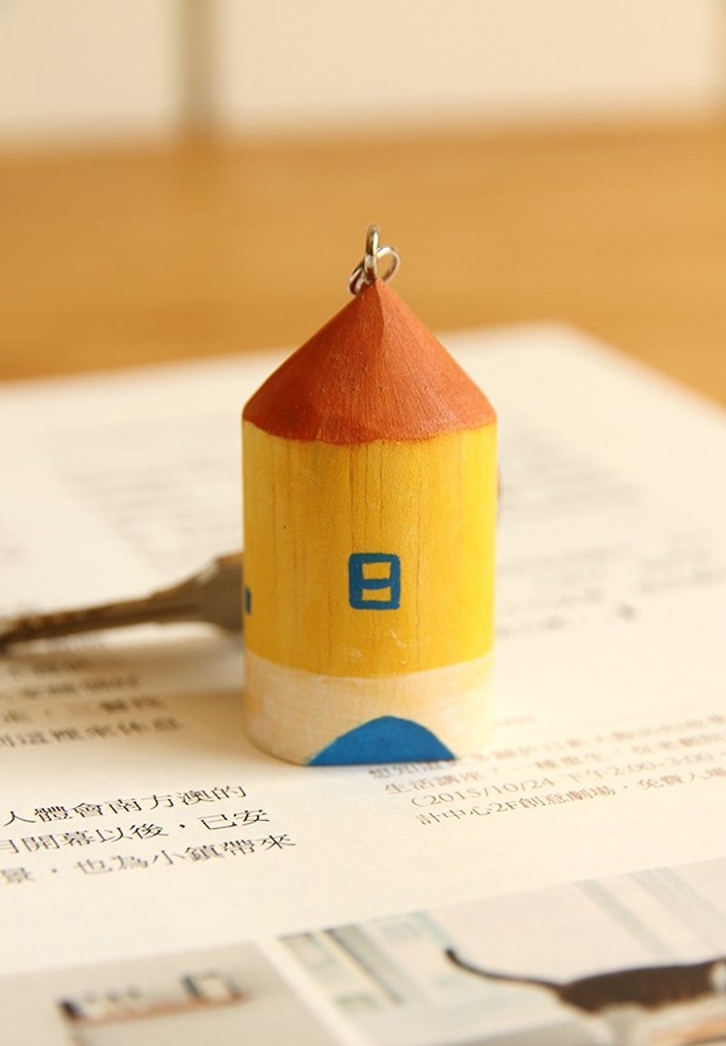 Warm Round House-Wood Painted Small House/House Series-Christmas Keychain - ที่ห้อยกุญแจ - ไม้ สีส้ม