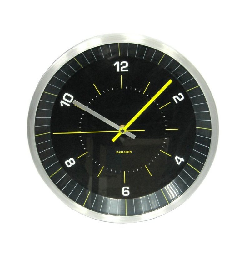 Karlsson Bright Line yellow wall clock Netherlands Karlsson black, yellow sports car standard wall clock - นาฬิกา - โลหะ สีดำ