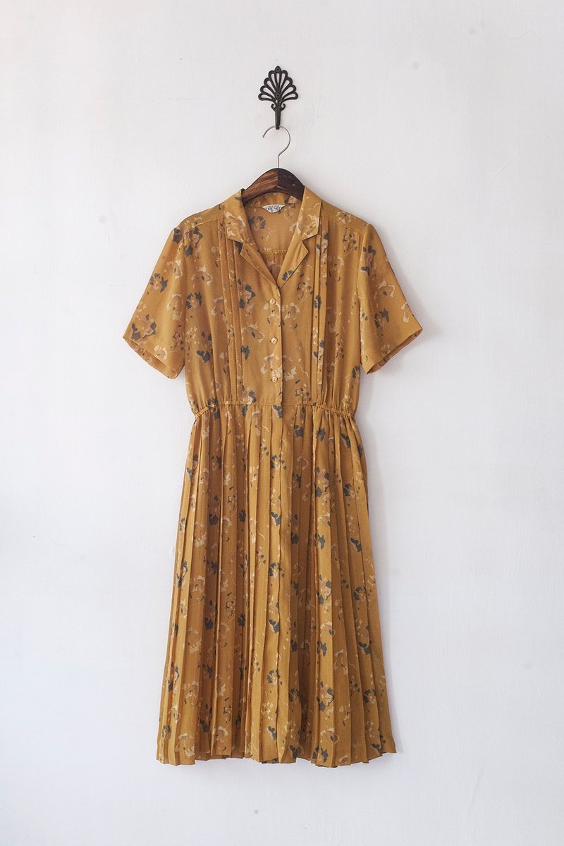 Banana Flyin '| Nippon vintage turmeric short-sleeved dress - กระโปรง - วัสดุอื่นๆ 