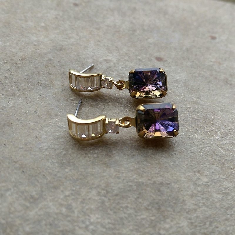 Purple gradient glass CZ Earrings - ต่างหู - เครื่องเพชรพลอย 