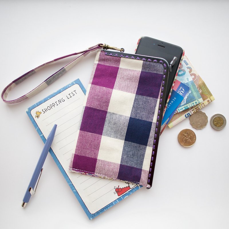 Large kiss lock phone clutch / wristlet wallet - PWL04 - Clutch Bags - Cotton & Hemp Purple