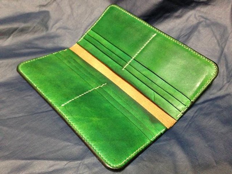 JM handmade leather - cowhide long clip notes - กระเป๋าสตางค์ - หนังแท้ สีเขียว