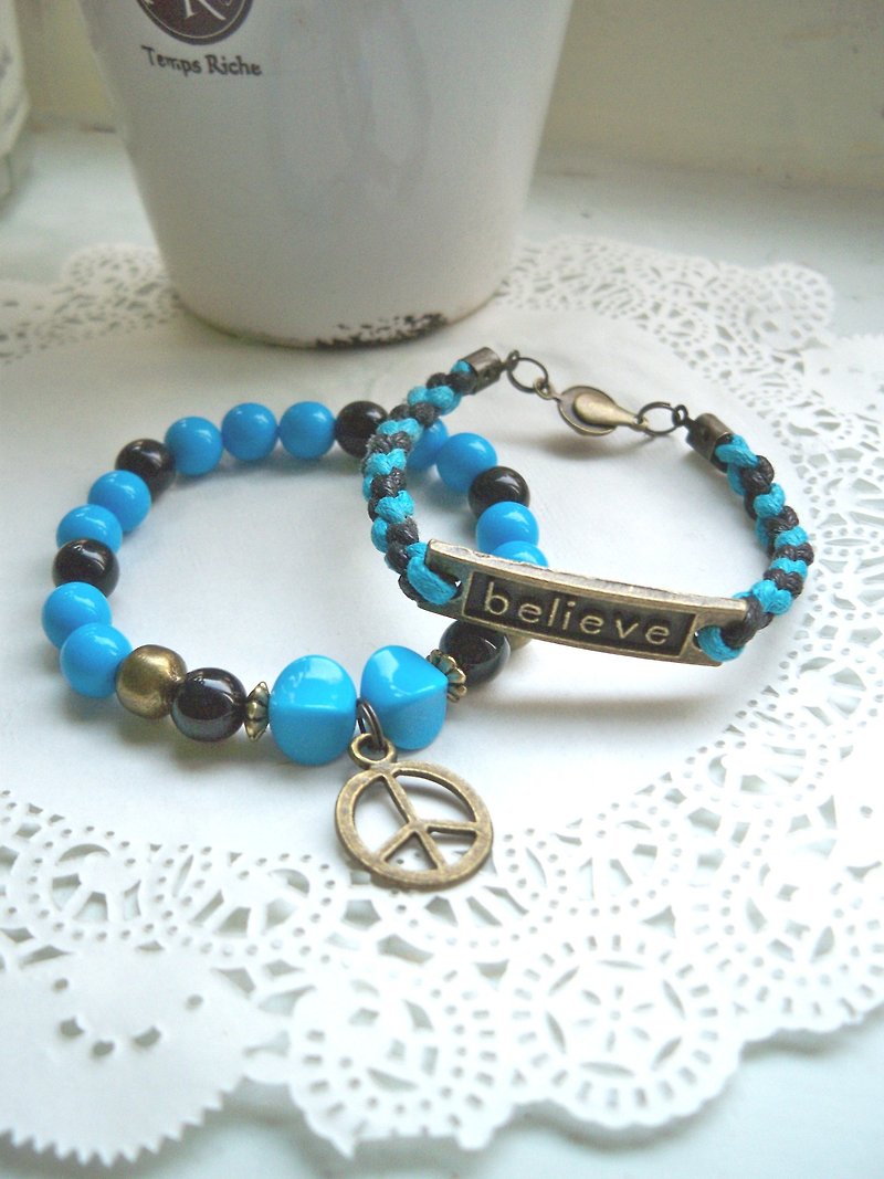 I believe bracelet - Turkish blue + black -2 article - สร้อยข้อมือ - วัสดุอื่นๆ หลากหลายสี
