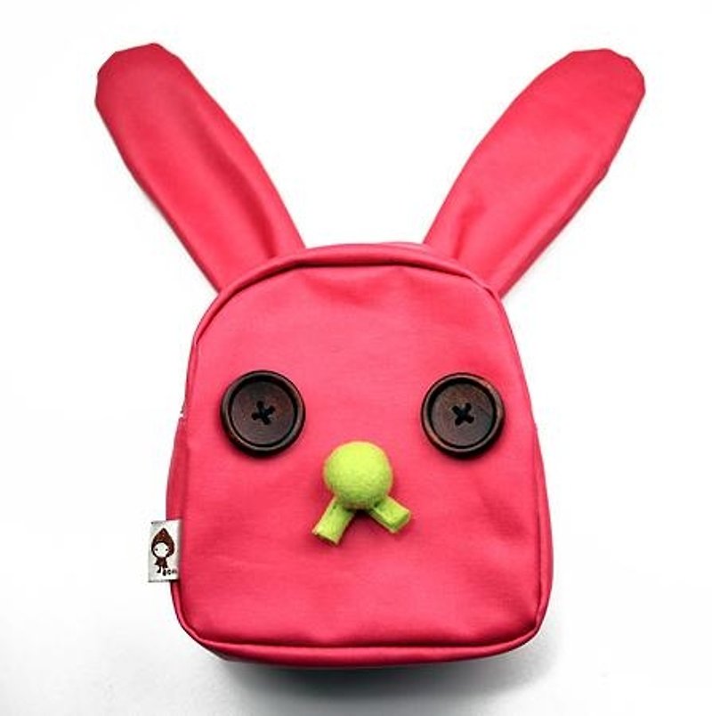Children's Day Gift Rabbit baby (pink) Child Anti-lost backpack - กระเป๋าคุณแม่ - วัสดุอื่นๆ สีแดง