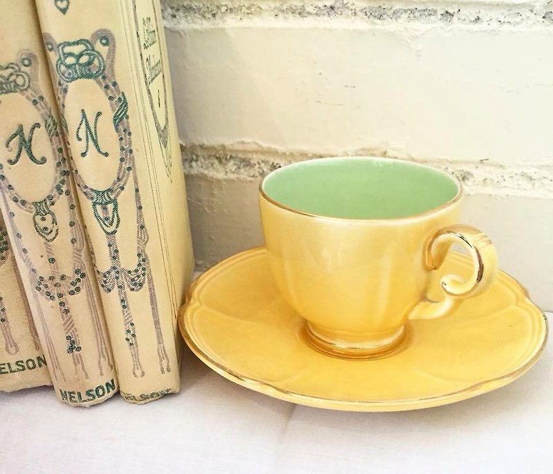 英國製 鵝黃色 復古咖啡杯組 - 茶壺/茶杯/茶具 - 瓷 黃色