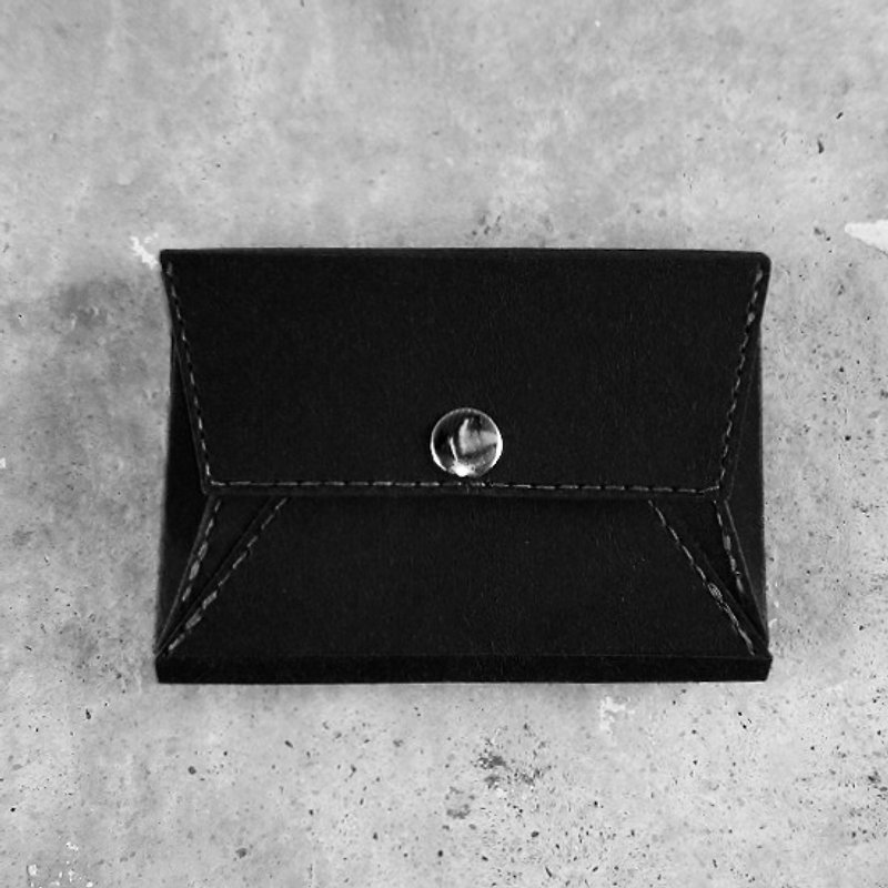名片夾、零錢包 - 水洗牛皮紙 (黑)紙皮革 - 零錢包/小錢包 - 紙 黑色