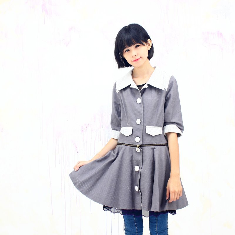 Gray jacket/More worn/Short jacket - เสื้อแจ็คเก็ต - ผ้าฝ้าย/ผ้าลินิน สีเทา