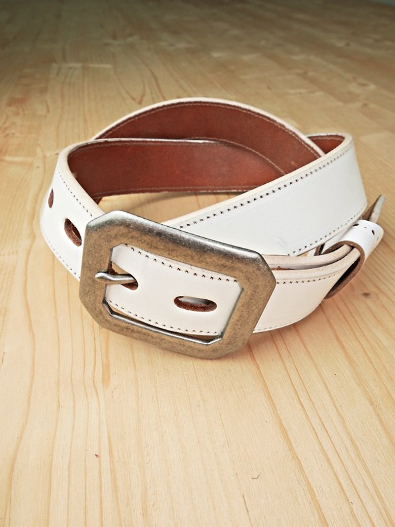 Chainloop self-made and custom-made plain cowhide wide leather belt - เข็มขัด - หนังแท้ 