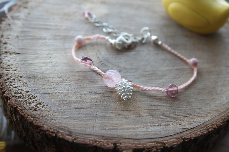 KNIT WITH LOVE 松果体ピンクのシルバーブレスレット針を刻んだローズクォーツ石 - ブレスレット - 宝石 ピンク