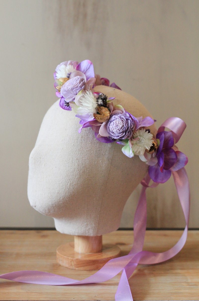 新娘花冠【乾燥花與仿真花系列】太陽玫瑰(紫) - 髮飾 - 其他材質 紫色