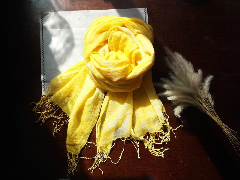 植物染棉大披肩-光的方塊 - 絲巾 - 棉．麻 黃色