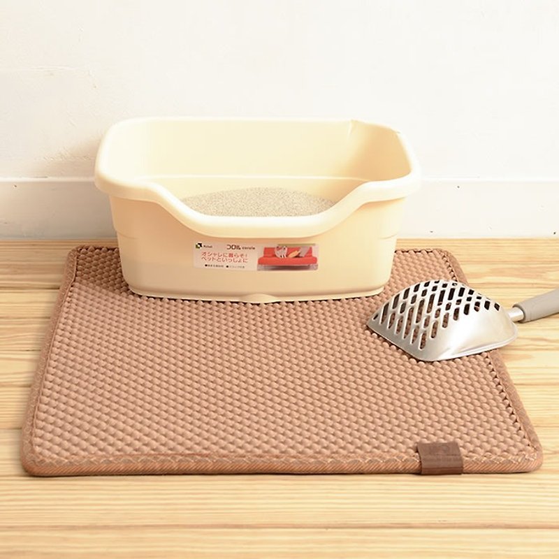 特許取得済みの二層設計で猫のトイレ砂を軽減 トイレマット 実用的な正方形 (ブラウン) 約51x55.5cm - 猫用トイレ - プラスチック ゴールド