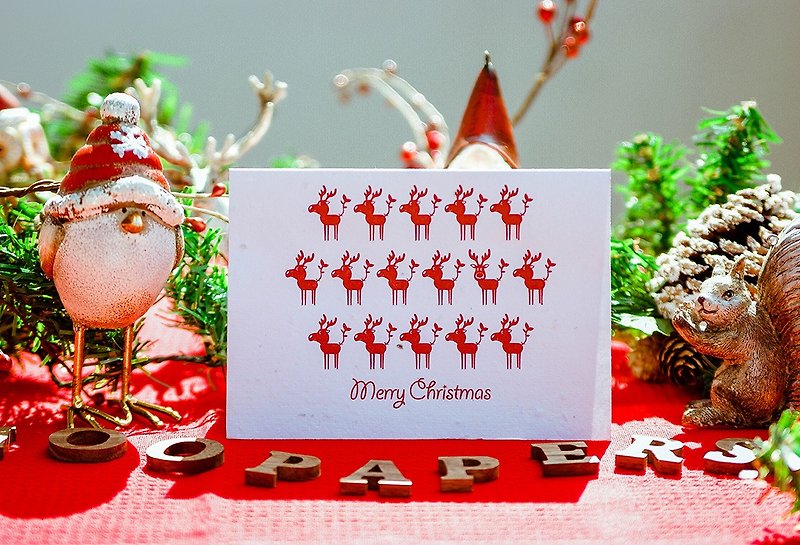 Merry Christmas 種子紙聖誕卡片 (麋鹿 Moose) - 心意卡/卡片 - 紙 紅色