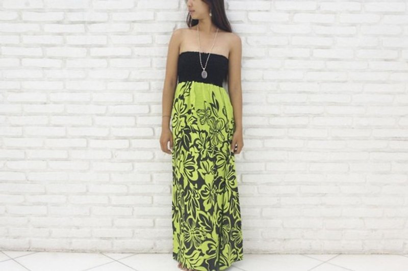 Hibiscus print tube top maxi dress <Green> - One Piece Dresses - Other Materials Green