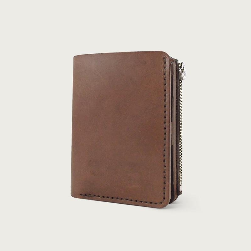 LINTZAN "hand-stitched leather" Straight wallet / purse / in the folder - dark brown - Wallets - Genuine Leather Brown
