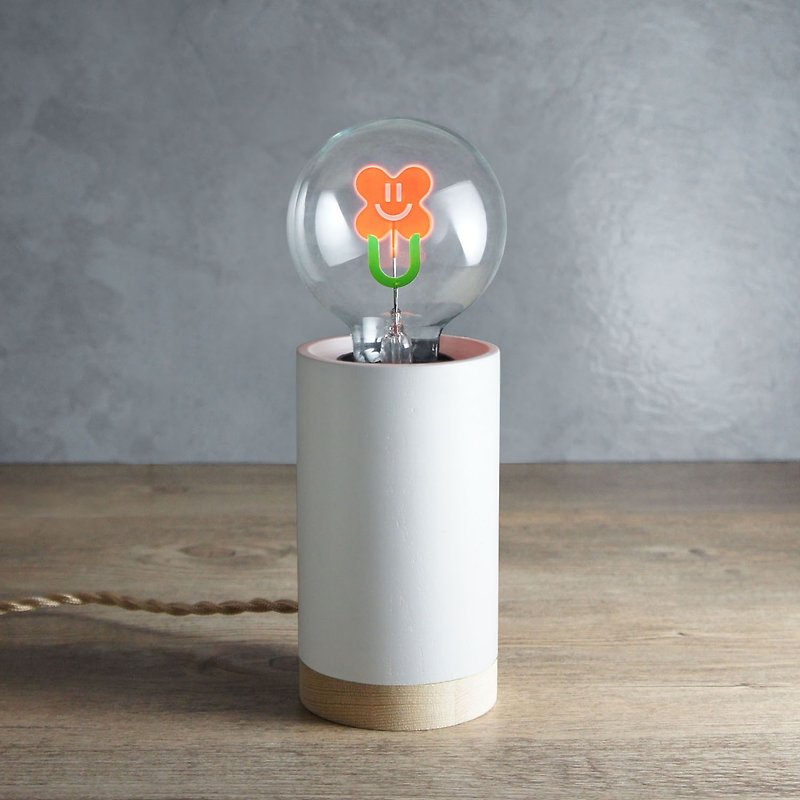 圓柱形木制小夜燈 - 含 1 個 微笑花朵球燈泡 Edison-Style 愛迪生燈泡 - 燈具/燈飾 - 木頭 白色