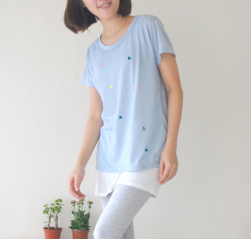 * Finally, a * blue banana, ▲, ●, stars, small mushrooms soft short-sleeved t-shirt - Women's T-Shirts - Cotton & Hemp 