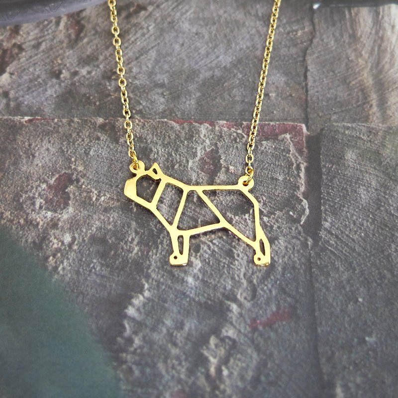 French Bulldog, Origami, Dog Necklace, Pet jewelry, Dog lover, Dog Gifts - Necklaces - Other Metals Gold
