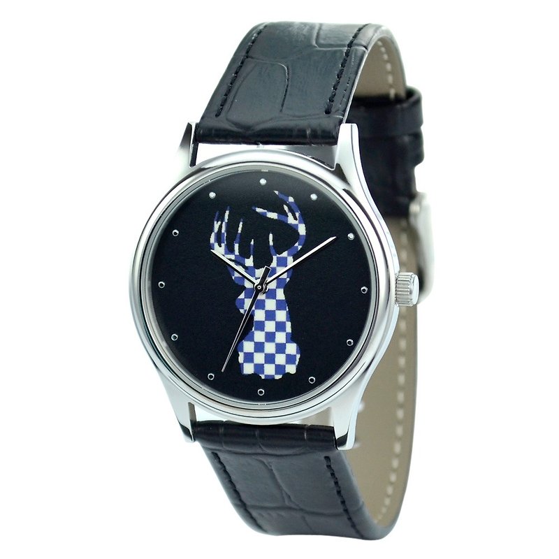 トナカイヘッドシルエット時計 - 世界の無料輸送 - 腕時計 - 金属 ブルー