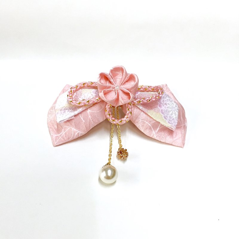 【If Sang】 light radish. Japanese wind bow zu ma late fine hair accessories Japan cloth flower hair accessories kimono hair accessories - เครื่องประดับผม - วัสดุอื่นๆ สึชมพู