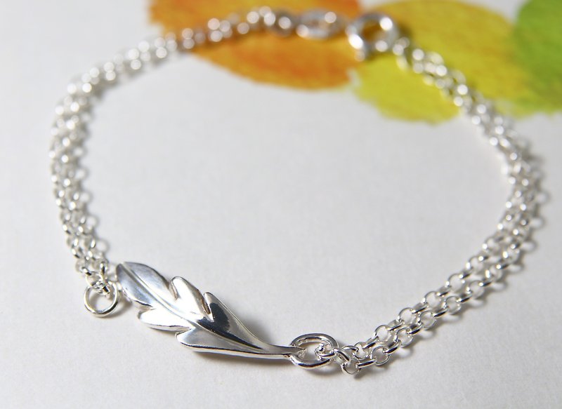 Sterling Silver Bracelet / Feather / Leaf - สร้อยข้อมือ - เงินแท้ สีเงิน