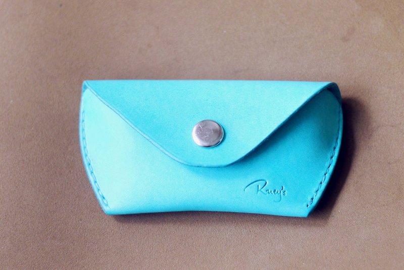 Extreme amount of handmade Italian high-grade Turkish blue leather coin purse card holder - กระเป๋าใส่เหรียญ - หนังแท้ สีน้ำเงิน